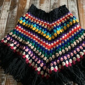 Colorful Crochet Poncho with Fringe